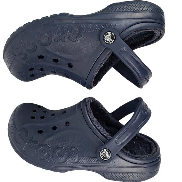 Crocs navy faux fur lined clogs shoes Mens 4 Womens 6 - Picture 4 of 8